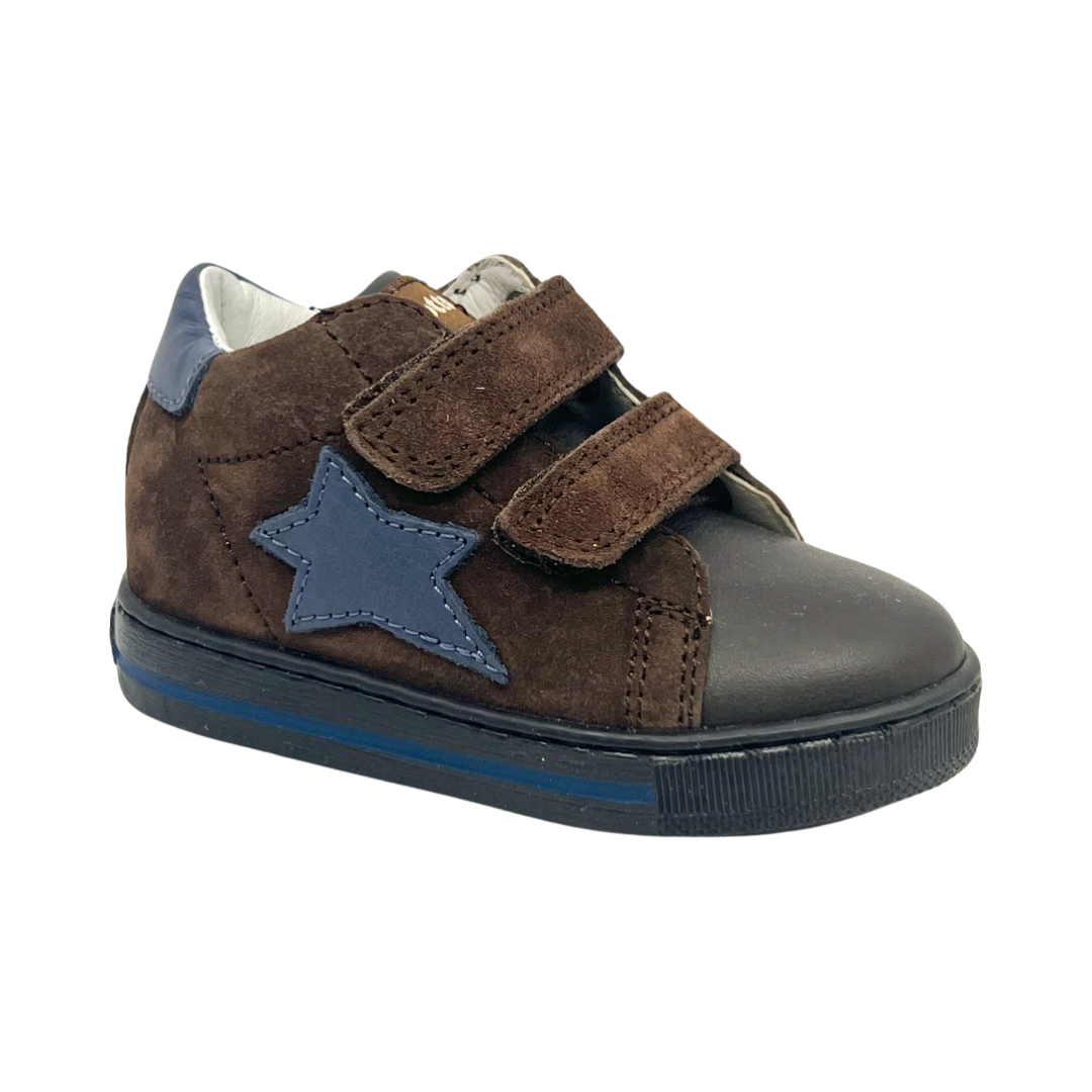 Falcotto Dark Brown-Indigo Double Velcro Sneaker with Star- Sasha