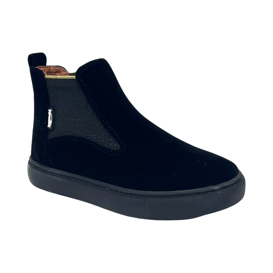 Venettini Black Velvet Bootie with Gold Shimmer Elastic