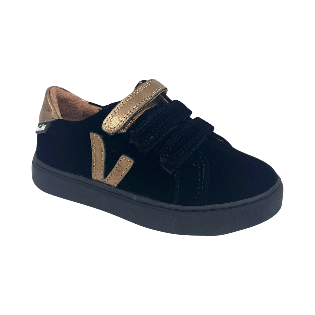 Venettini Black Velvet Triple Velcro Copper V Sneaker
