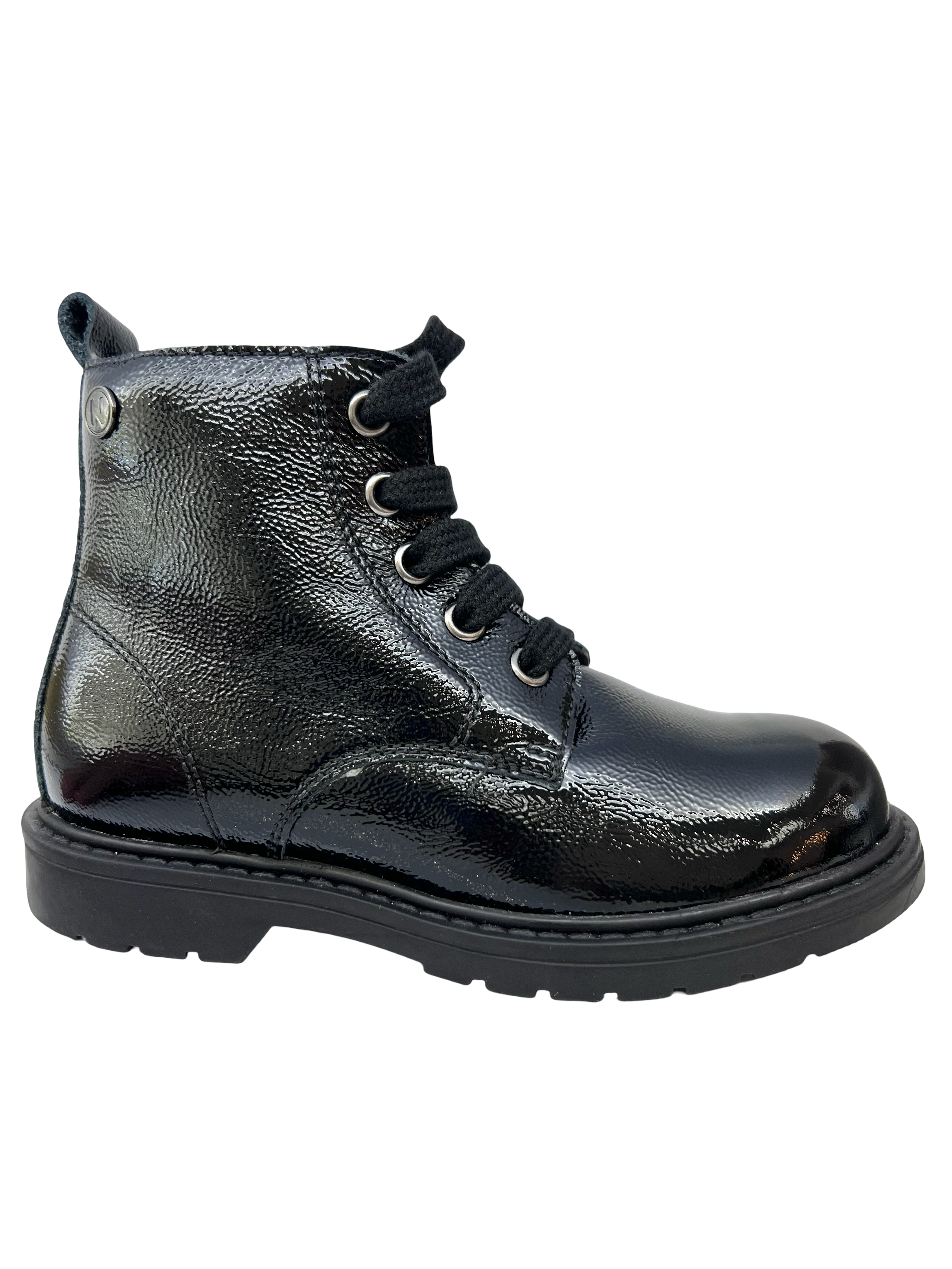 Naturino Black Patent Laced Zip Bootie - Barnett