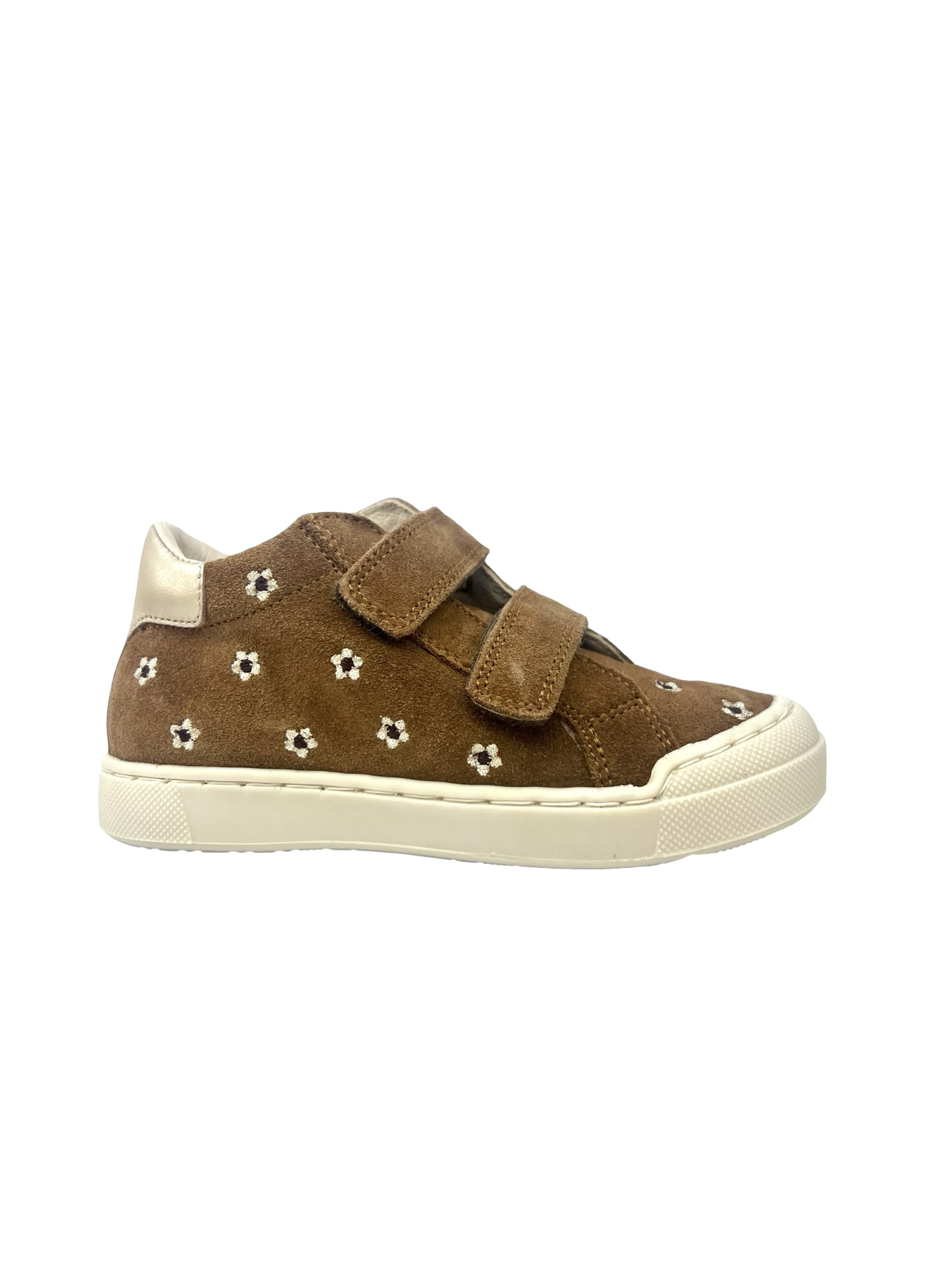 Naturino Brown Suede Sneaker with Embroidered Daisies - Lovan