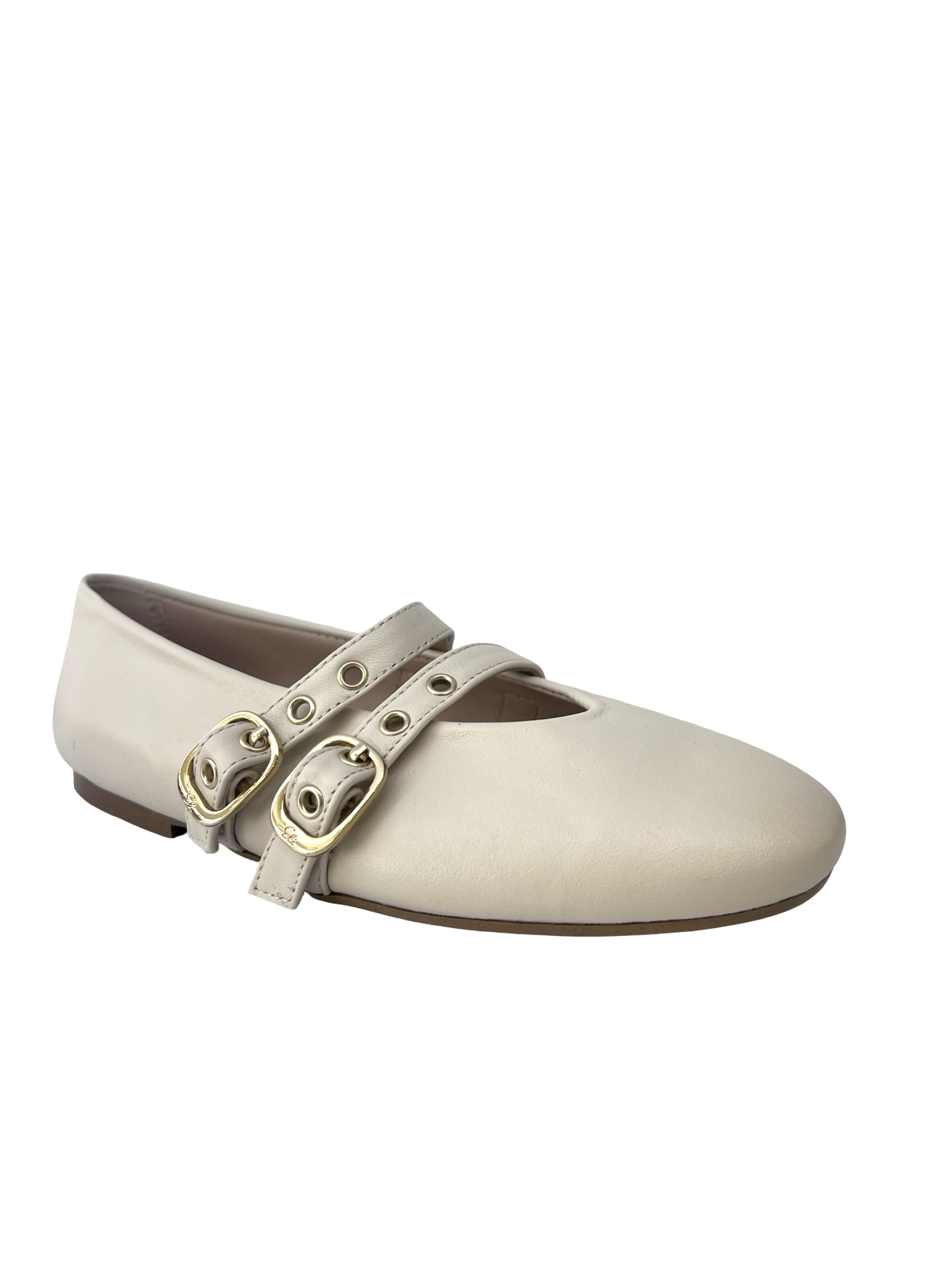 Papanatas Beige Double Buckle Flat