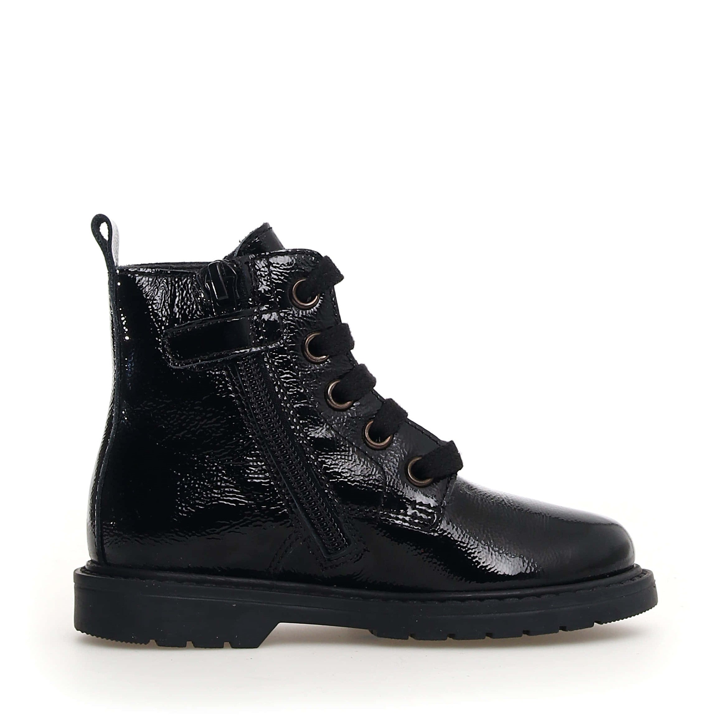 Naturino Black Patent Laced Zip Bootie- Barnett