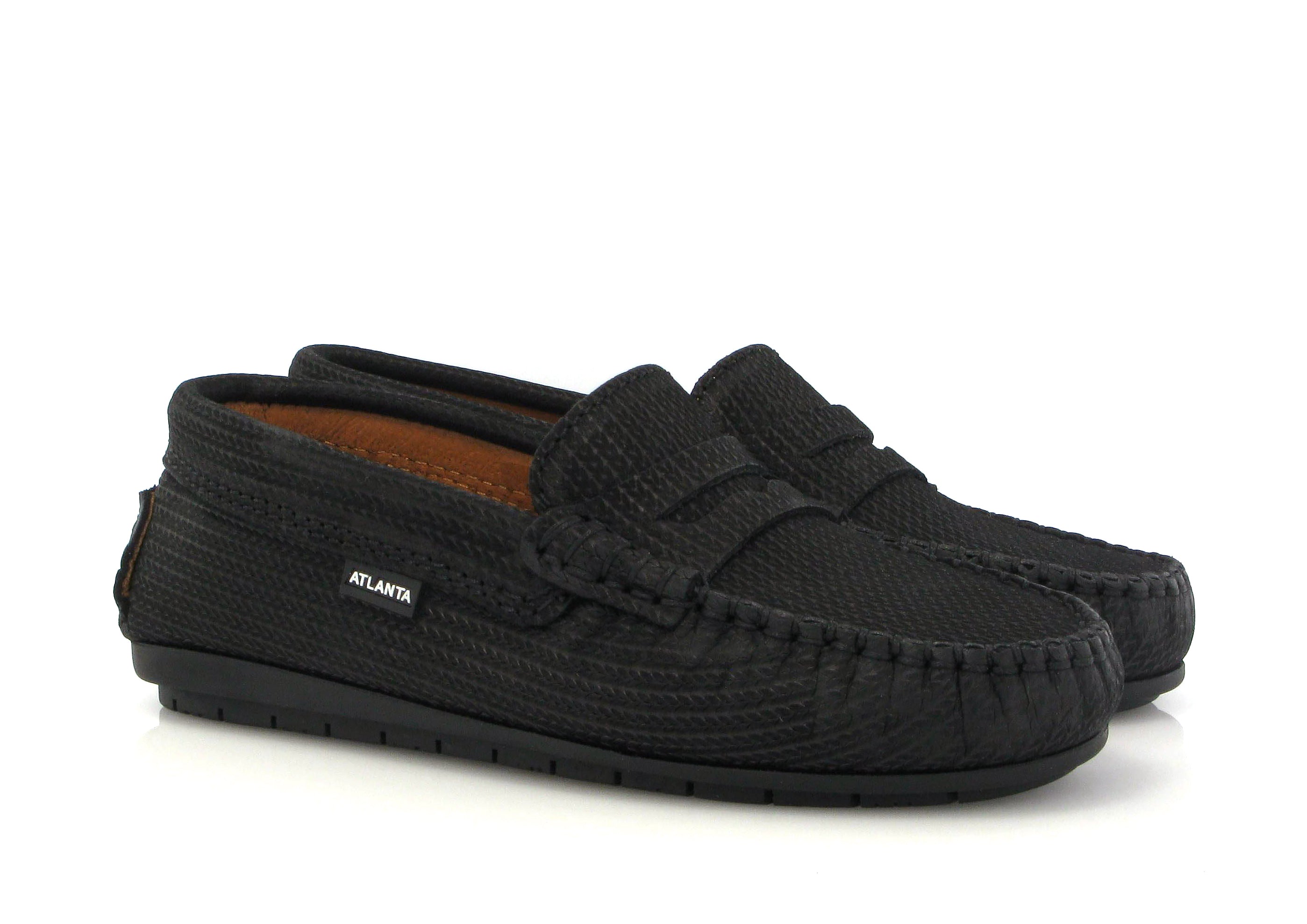 Atlanta Mocassin Black Herringbone Penny Loafer