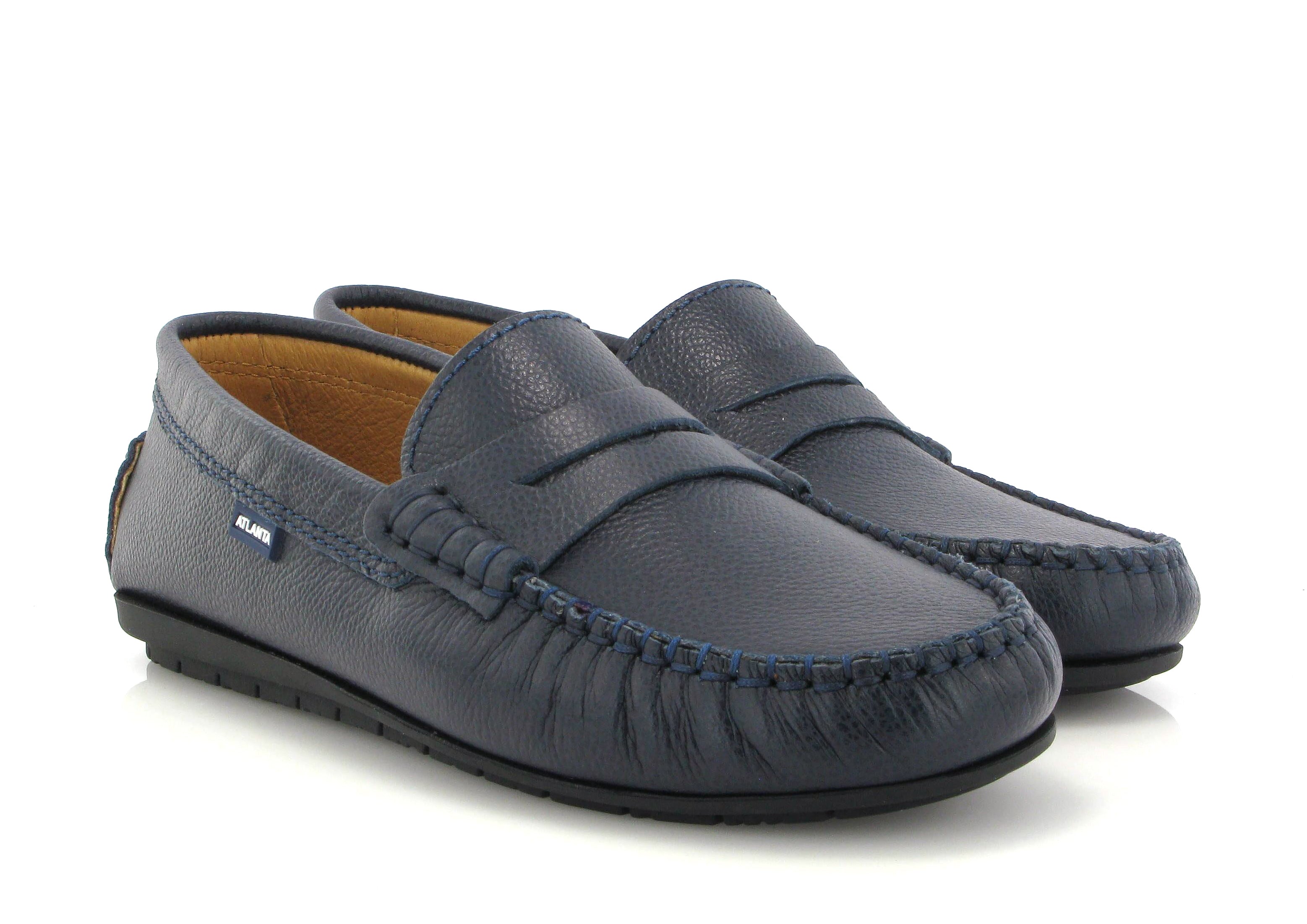 Atlanta Mocassin Navy Pebbled Penny Loafer