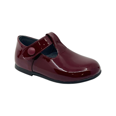 Blublonc Bordeaux Patent T-Strap Baby Shoe