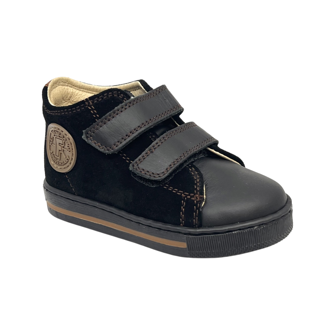 Falcotto Black Suede Double Velcro Sneaker with brown stitching- Michael