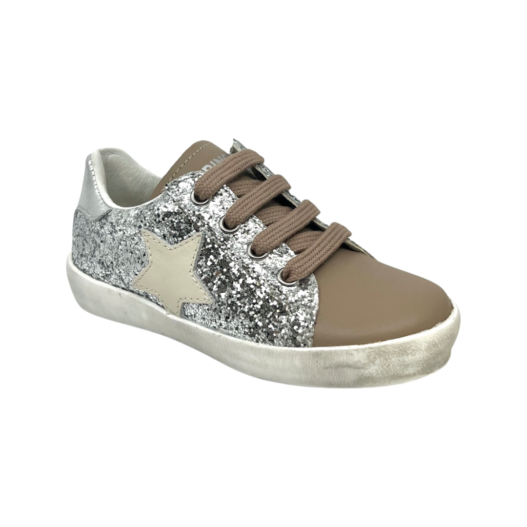 Naturino Taupe/Glitter Star Laced Sneaker- Annie – A Shoe Inn