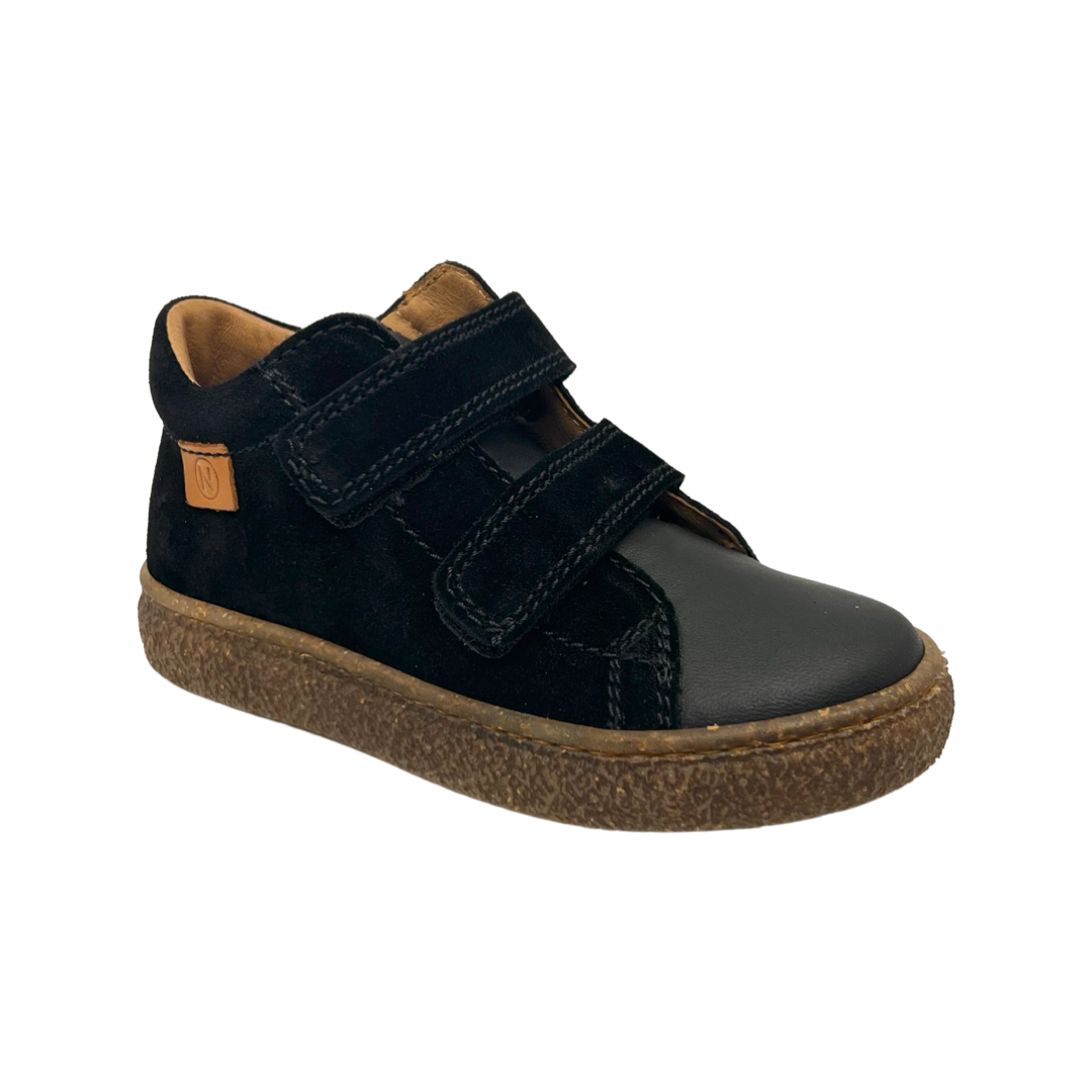 Naturino Black Suede Double Velcro Hi Top Sneaker- Albus