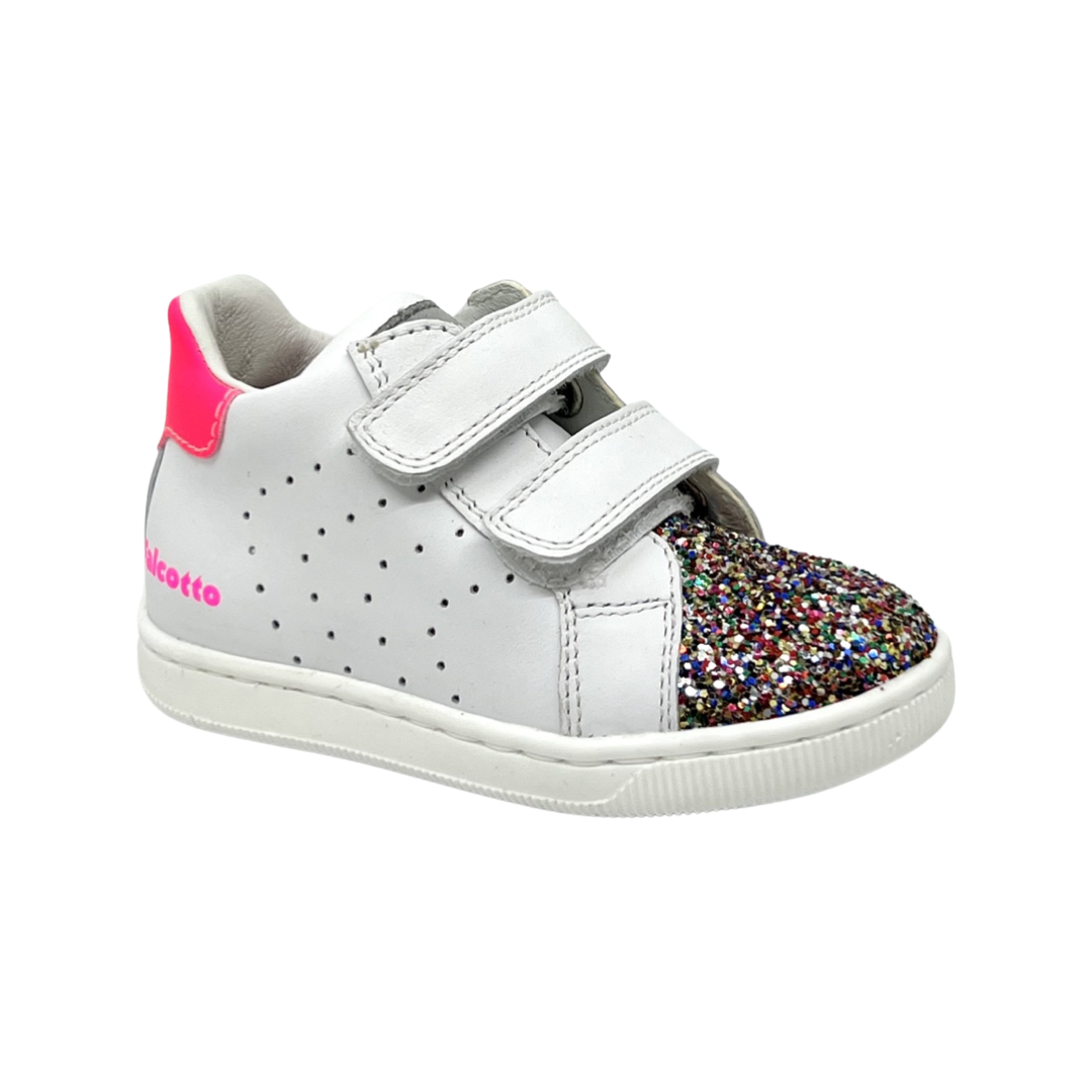 Falcotto White Double Velcro Sneaker with Glitter Front- Kiner