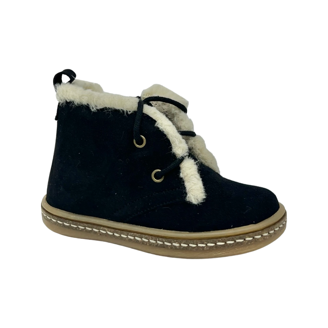 Emel Black Suede Sherpa Laced Hi Top Bootie