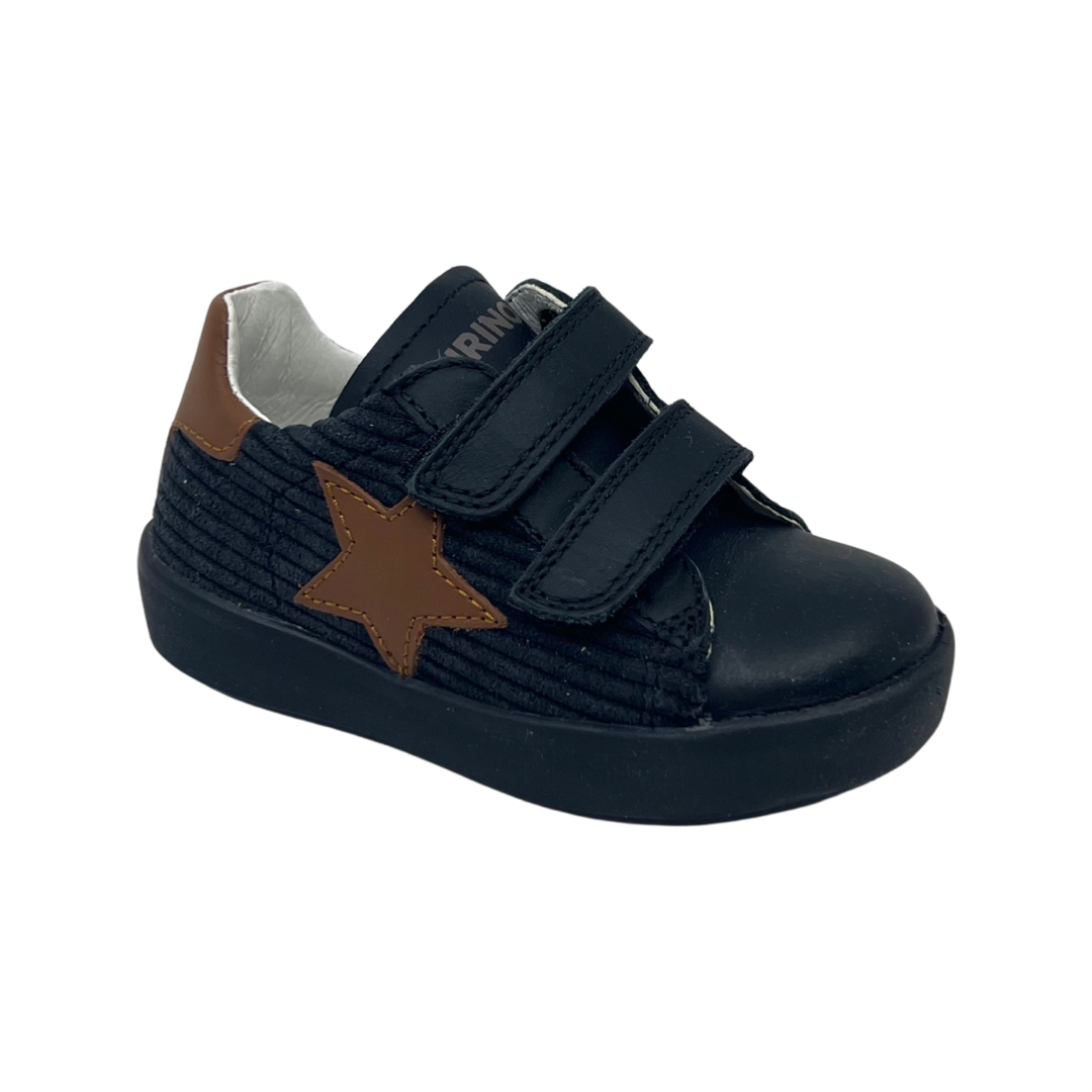 Naturino Black Corduroy Double Velcro Sneaker with Star- Annie