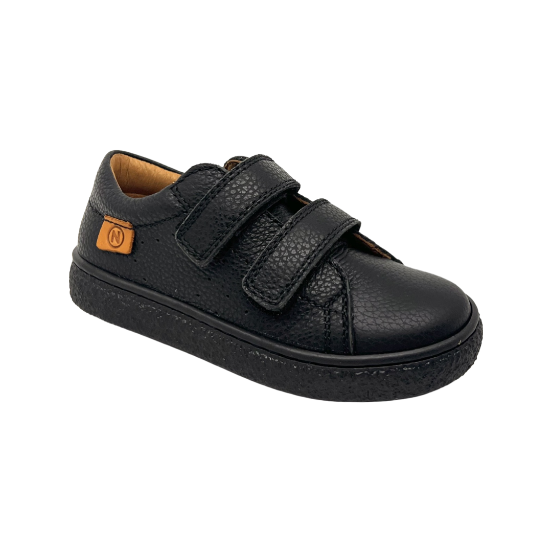 Naturino Black Pebbled Leather Double Velcro Sneaker- Carex