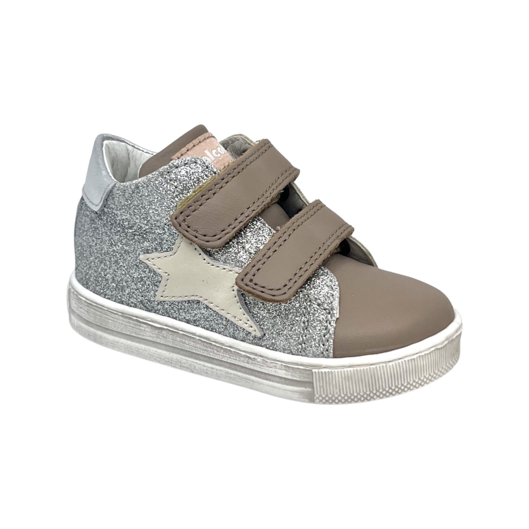 Falcotto Taupe/Glitter Double Velcro Star Sneaker-Sasha