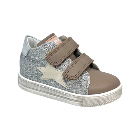 Falcotto Taupe/Glitter Double Velcro Star Sneaker-Sasha