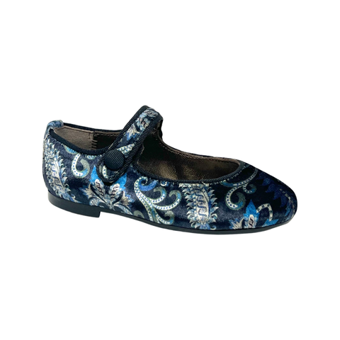 Papanatas Azul Printed Velvet Mary Jane