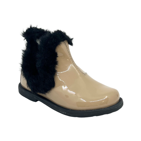 Falcotto Taupe Patent Fur Zip Bootie- Winter Wood