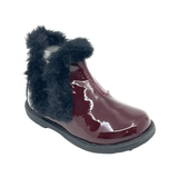 Falcotto Bordeaux Patent Fur Zip Bootie- Winter Wood