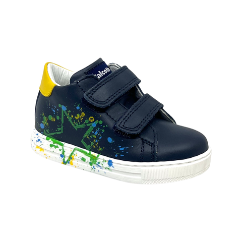Falcotto Navy Splashed Star Double Velcro Sneaker- Lacus