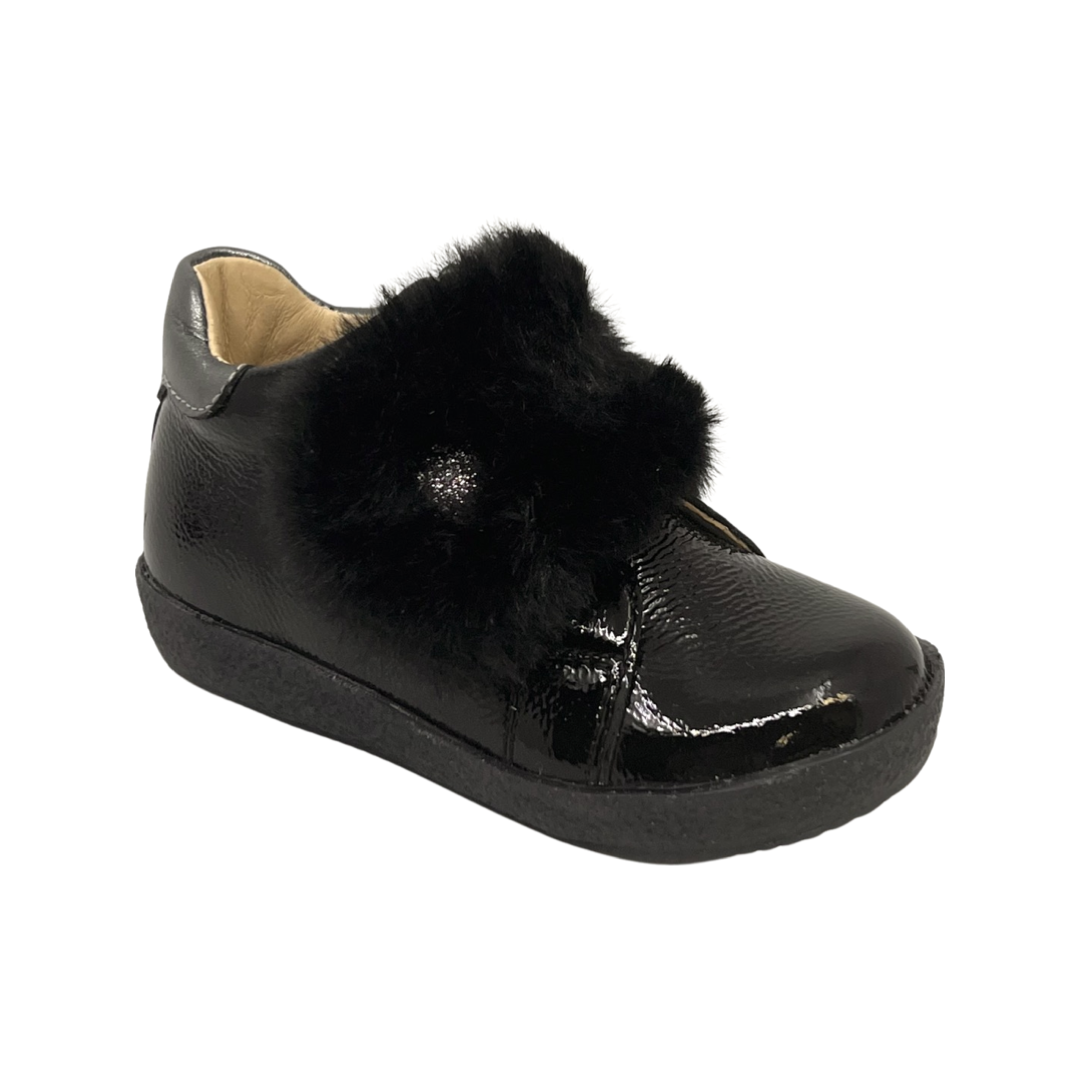 Falcotto Black Fur Strap Patent Sneaker- Cora