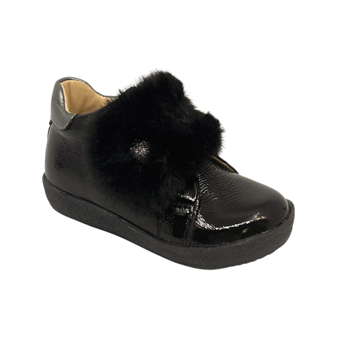 Falcotto Black Fur Strap Patent Sneaker- Cora