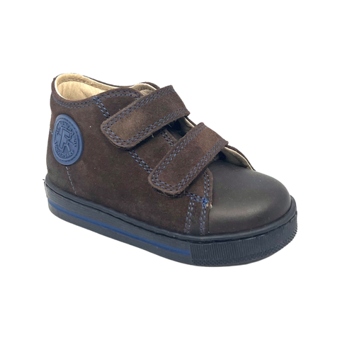 Falcotto Dark Brown Suede Double Velcro Sneaker with Blue Stitching- Michael