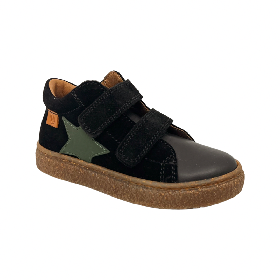 Naturino Black Suede Double Velcro Hi Top Sneaker with Star- Albus Star