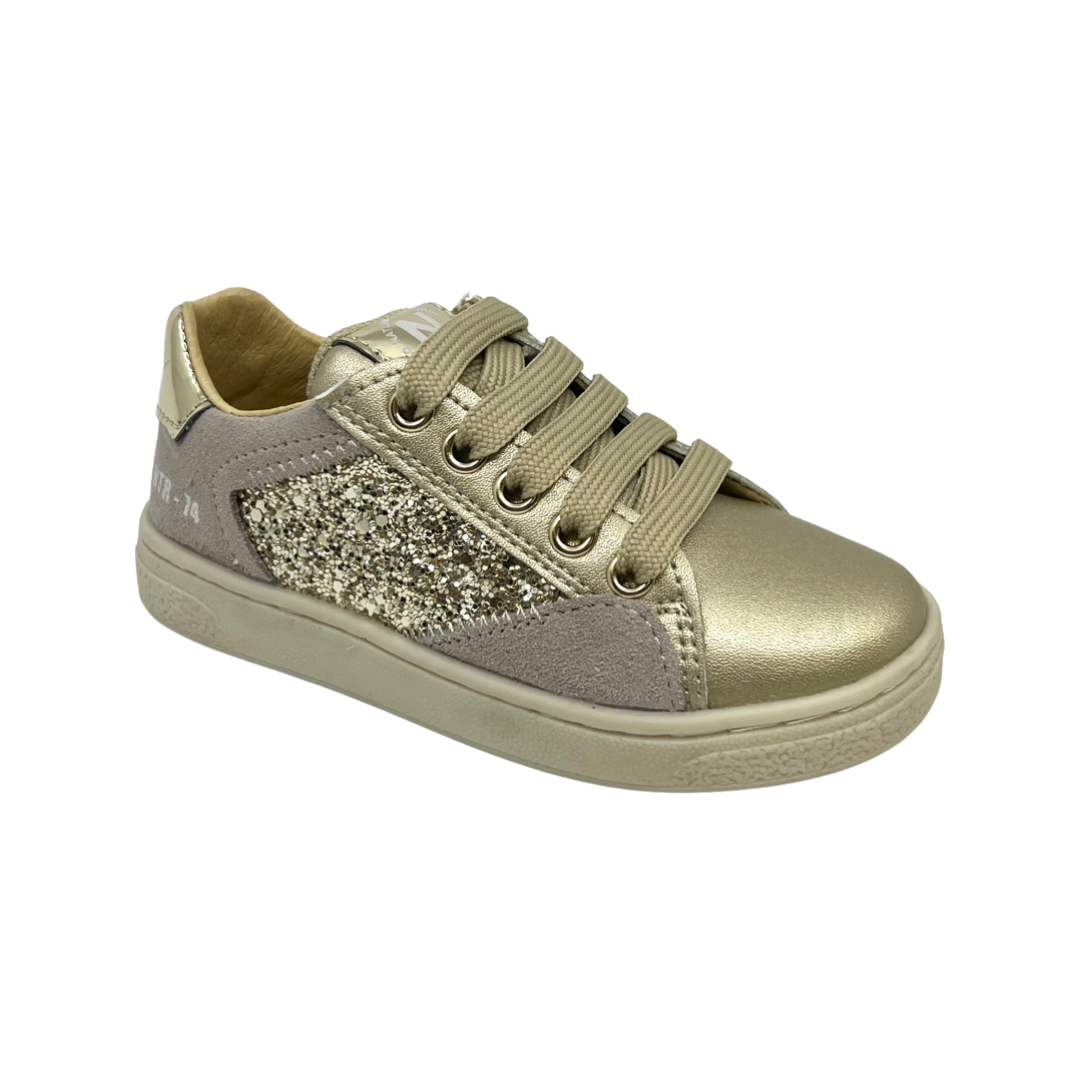 Naturino Gold Glitter Laced Zip Sneaker- Quar Zip