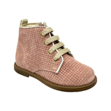 Falcotto Rose Suede Woven Laced Baby Bootie with Zip- Robin