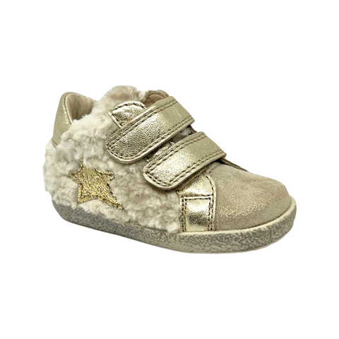 Falcotto Beige Sherpa Double Velcro Star Sneaker- Alnoite