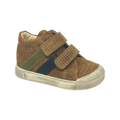 Falcotto Brown Woven Double Velcro Sneaker with Stripes- Gazer