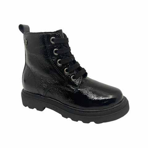 Naturino Black Patent Chunky Sole Laced Boot with Zip- Foster