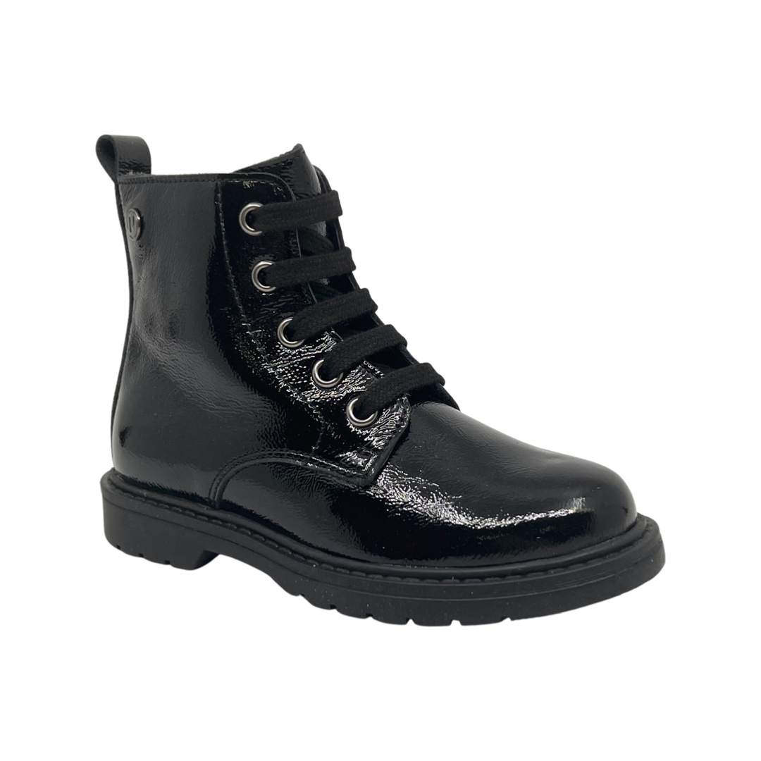 Naturino Black Patent Laced Boot with Zip- Barnett