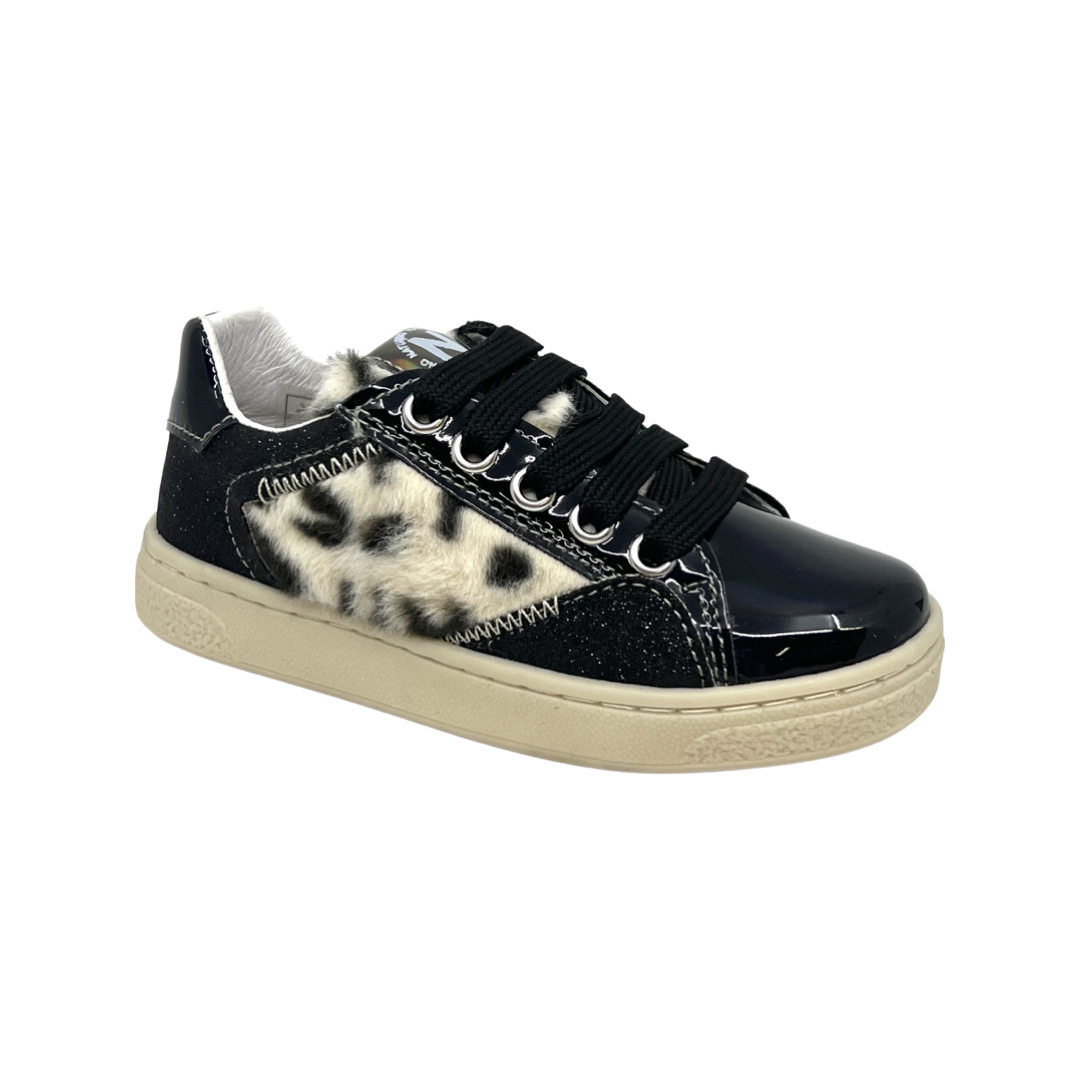 Naturino Black Fur Laced Zip Sneaker- Quar Zip