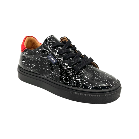 Atlanta Black Patent Splash Laced Shoe with Zip