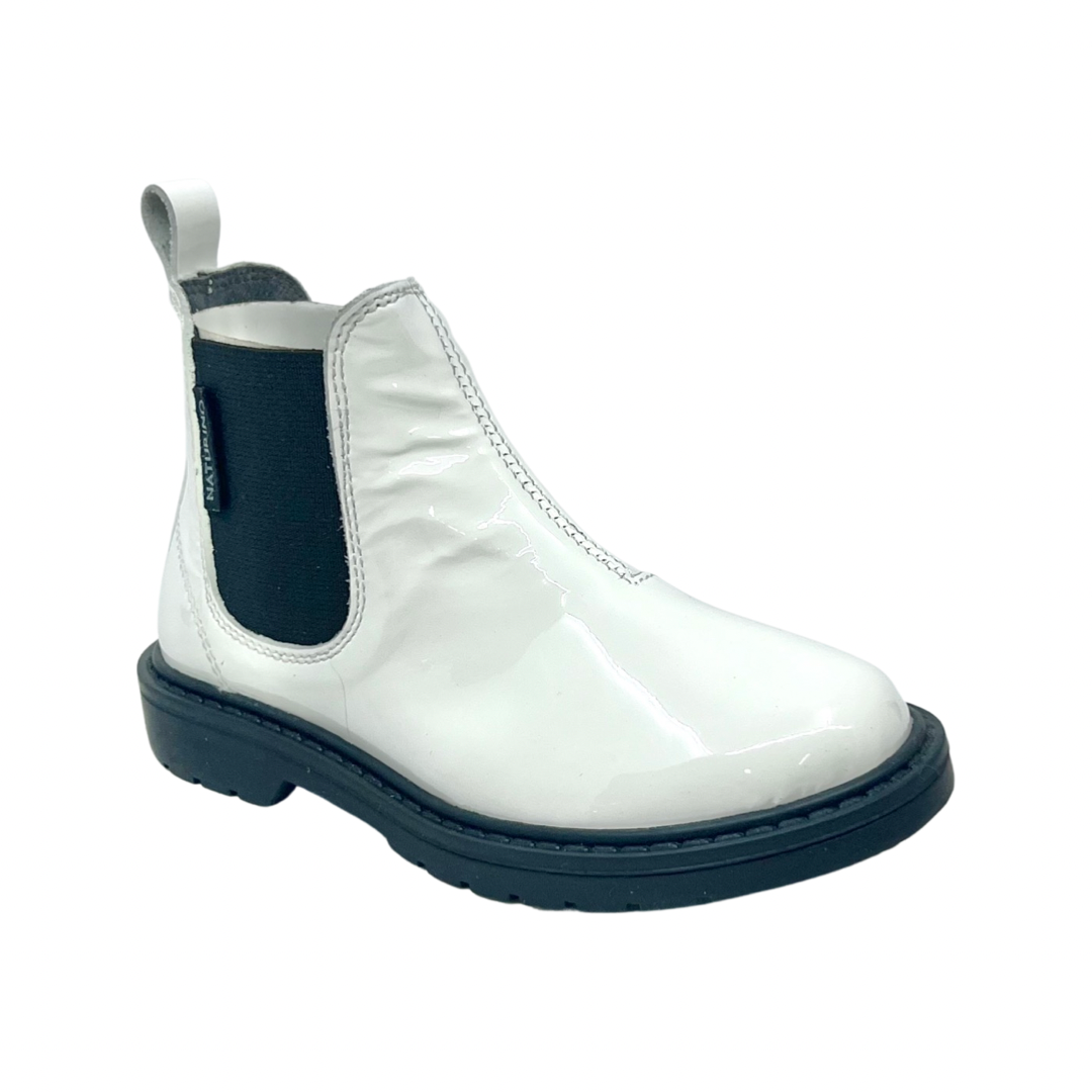 Naturino White Patent Elastic Bootie- Piccadilly