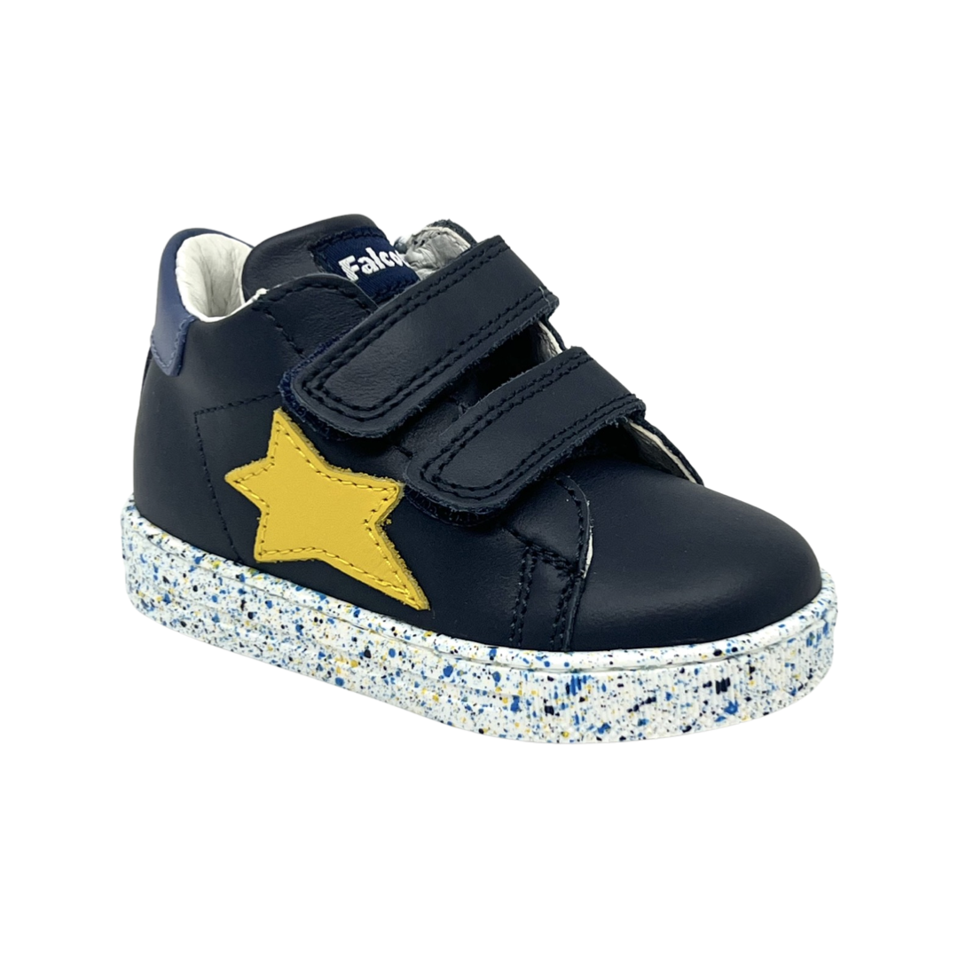 Falcotto Navy/Yellow Double Velcro Star Sneaker-Sasha