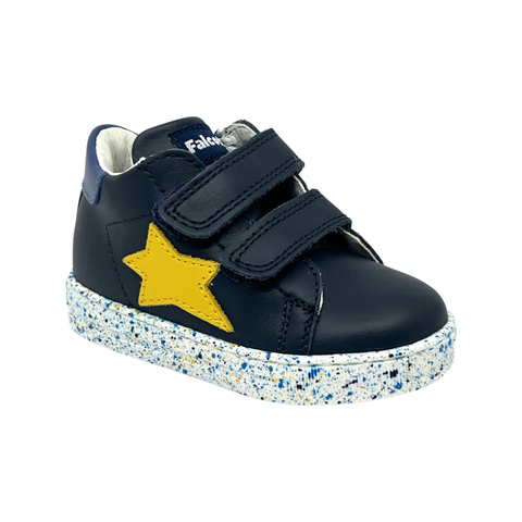 Falcotto Navy/Yellow Double Velcro Star Sneaker-Sasha