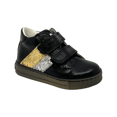 Falcotto Black Double Velcro Sneaker with Metallic Accents- Betzi