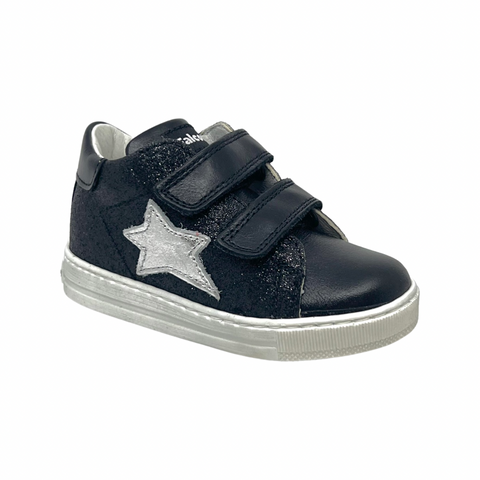 Falcotto Black Glitter Double Velcro Star Sneaker-Sasha