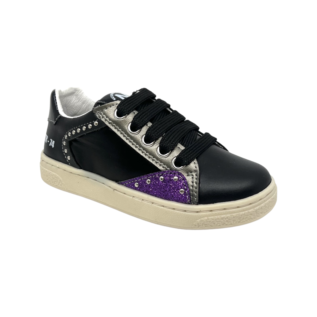 Naturino Black Studs Laced Zip Sneaker- Quar Zip