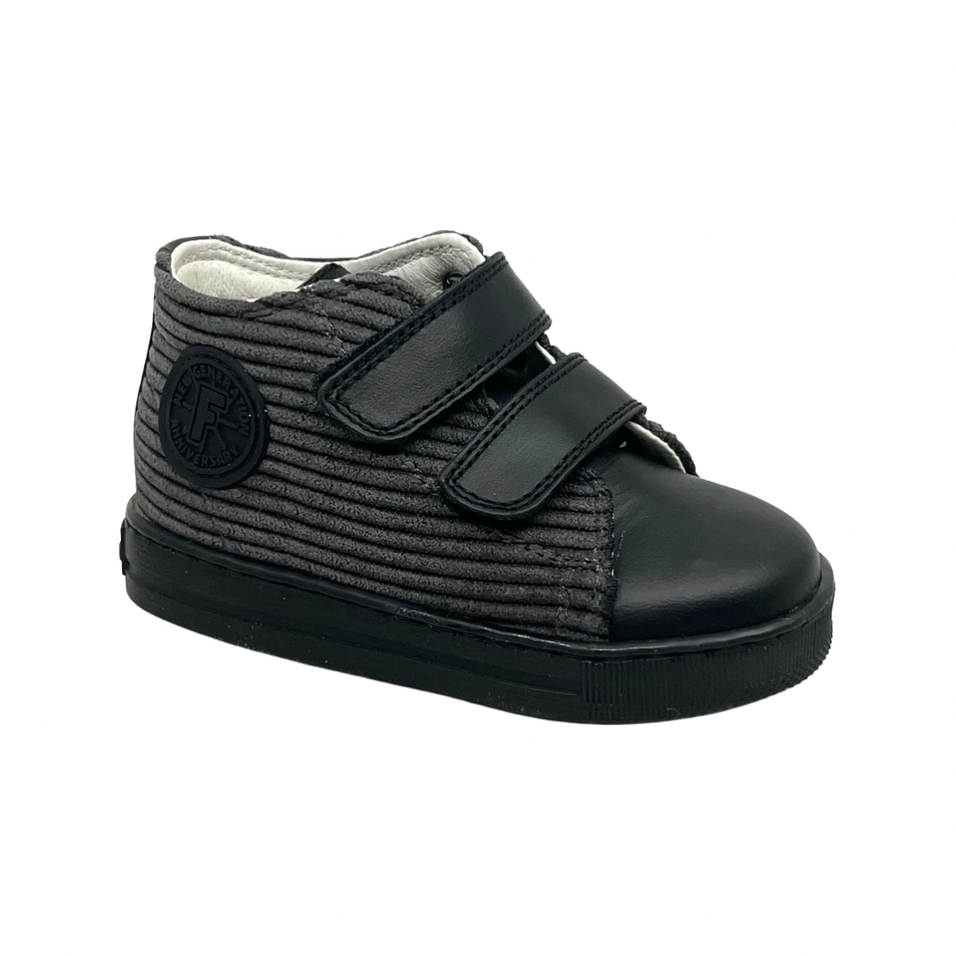 Falcotto Gray Corduroy Double Velcro Sneaker with Black Front- Michael
