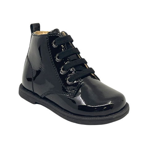 Falcotto Black Patent Laced Baby Bootie with Zip- Robin